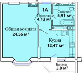 1-комн. квартира ЖК Лазурный 40кв.м.