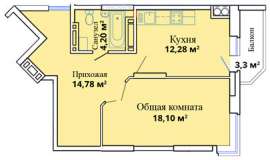 1-комн. квартира ЖК Лазурный 52кв.м.