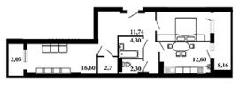 2-комнатная кватрира 73.8 кв.м.